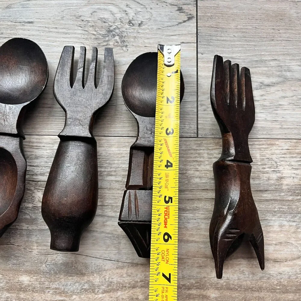 Vintage Western Carved Wooden Salad Servers Spoon Fork Rustic Cowboy Utensils